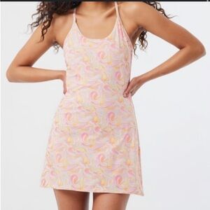 Outdoor Voices Large Athletic Dress w/ Short Bodysuit w/ Pockets Pink Marble